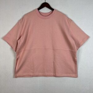 ROUCHA Pink Taxie Fleece Top Crew Neck Short Sleeve Boxy Oversized Fit Sz Large